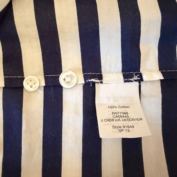 J Crew Navy/White Stripe Button Front Shirt Lightweight Boy Cut- Women's 12 - Picture 7 of 12